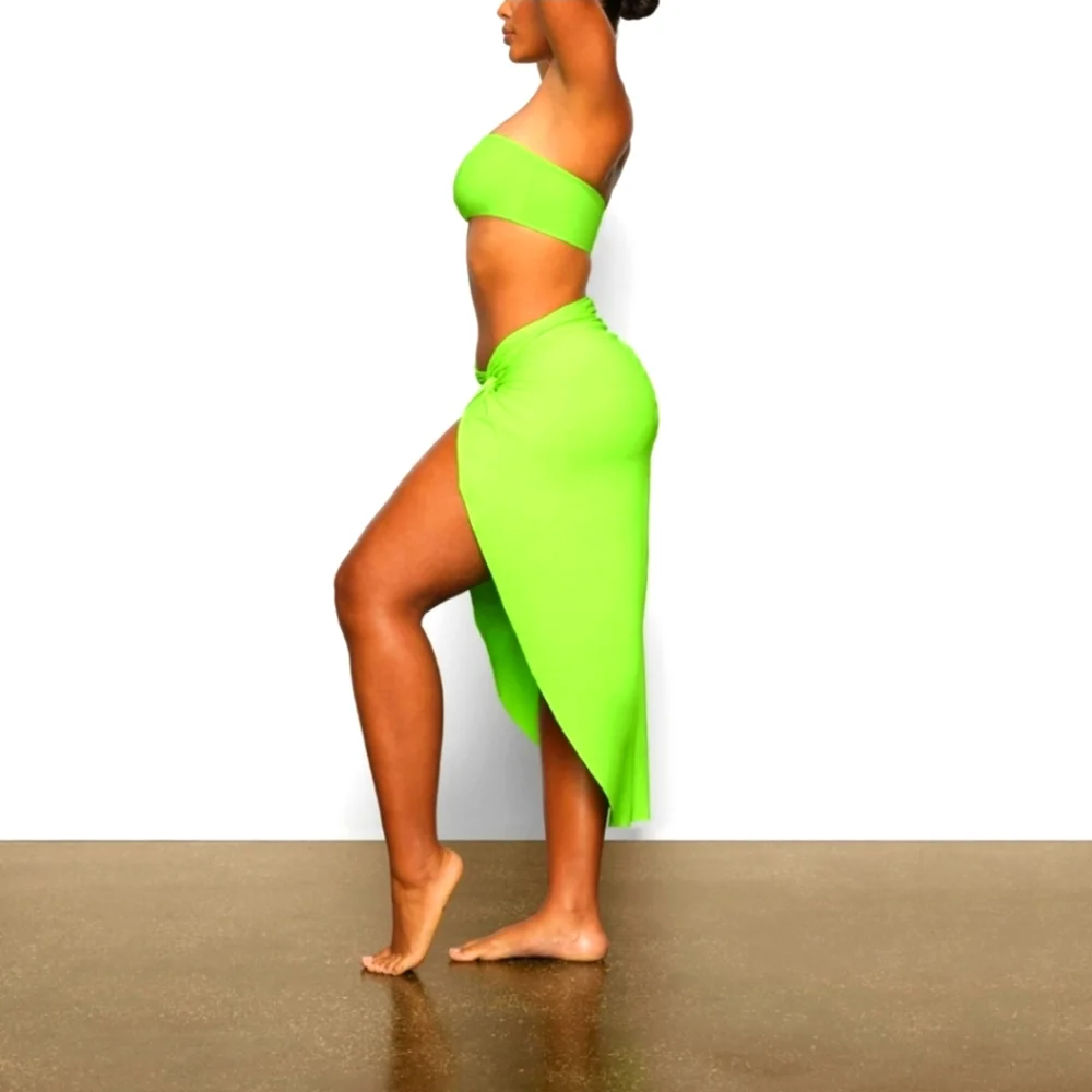 NWT SKIMS RECYCLED SWIM SARONG SKIRT NEON GREEN 4X ASMETRICAL COVER